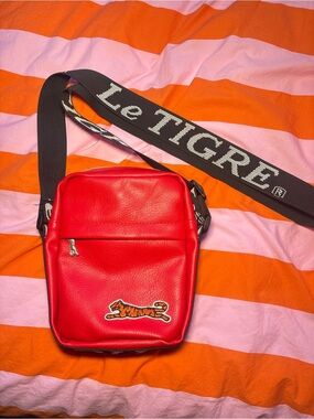 Le Tigre Red Men’s Crossbody Belt Bag with Black Branded Strap